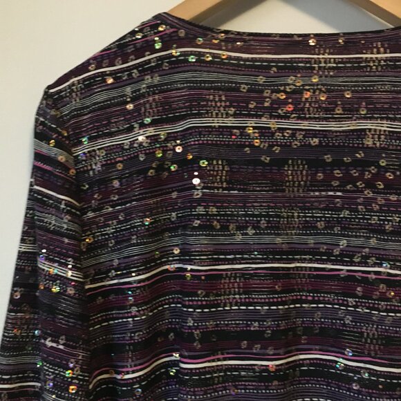 Peter Nygard Stretchy Striped + Itty Bitty Rosette Sequin Top - Picture 6 of 16